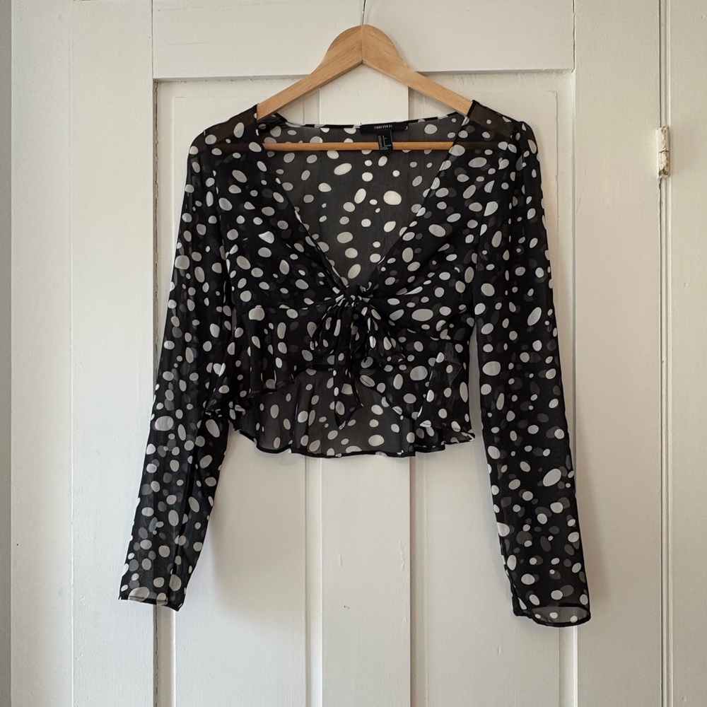 Forever21 Black and White Polka Dot Sheer Top